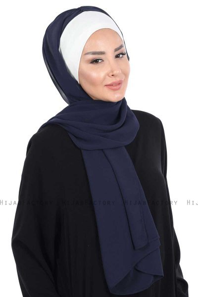 Vera - Creme & Marinblå Praktisk Chiffon Hijab