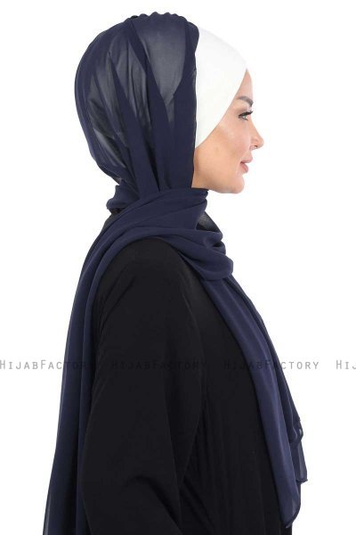 Vera - Creme & Marinblå Praktisk Chiffon Hijab