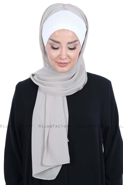Vera - Creme & Taupe Praktisk Chiffon Hijab