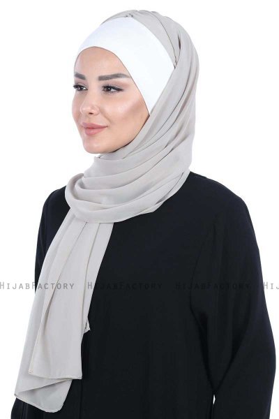 Vera - Creme & Taupe Praktisk Chiffon Hijab
