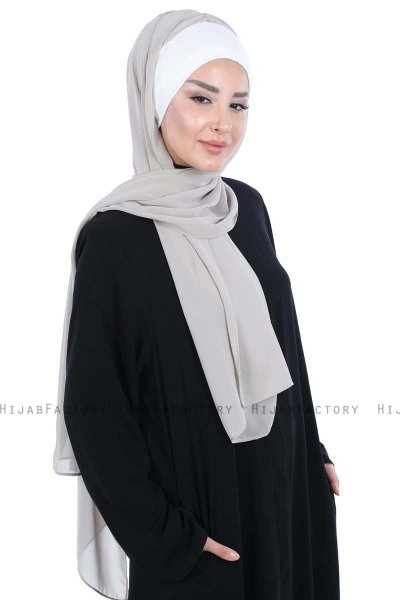 Vera - Creme & Taupe Praktisk Chiffon Hijab