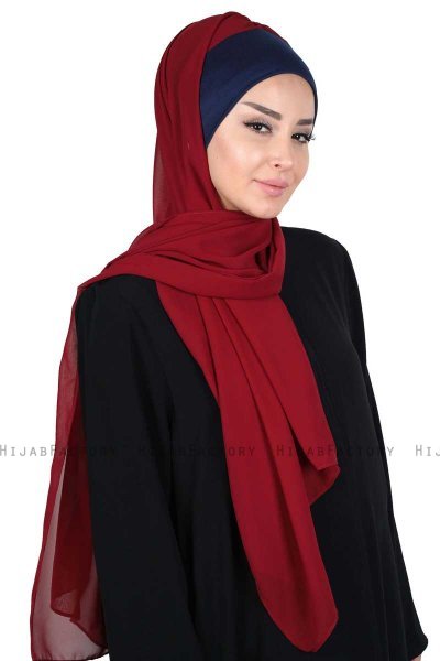 Vera - Marinblå & Bordeaux Praktisk Chiffon Hijab