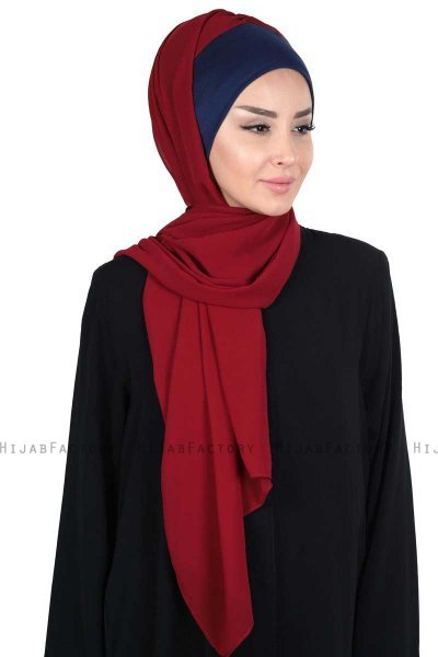 Vera - Marinblå & Bordeaux Praktisk Chiffon Hijab
