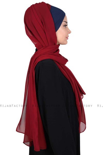 Vera - Marinblå & Bordeaux Praktisk Chiffon Hijab