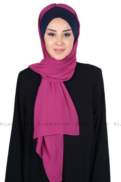 Vera - Marinblå & Fuchsia Praktisk Chiffon Hijab