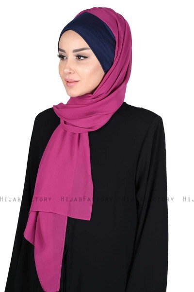 Vera - Marinblå & Fuchsia Praktisk Chiffon Hijab
