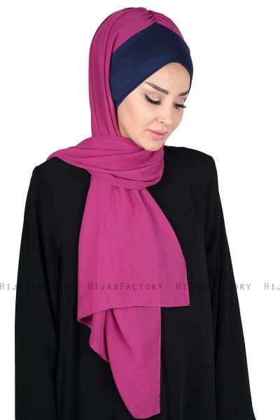 Vera - Marinblå & Fuchsia Praktisk Chiffon Hijab