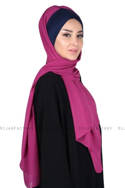Vera - Marinblå & Fuchsia Praktisk Chiffon Hijab