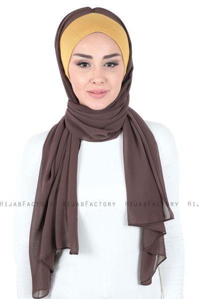 Vera - Senapsgul & Brun Praktisk Chiffon Hijab