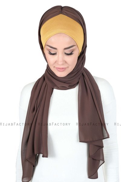 Vera - Senapsgul & Brun Praktisk Chiffon Hijab