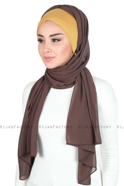 Vera - Senapsgul & Brun Praktisk Chiffon Hijab