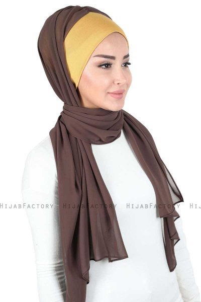 Vera - Senapsgul & Brun Praktisk Chiffon Hijab