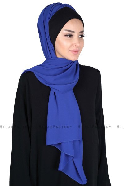 Vera - Svart & Blå Praktisk Chiffon Hijab