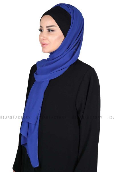 Vera - Svart & Blå Praktisk Chiffon Hijab