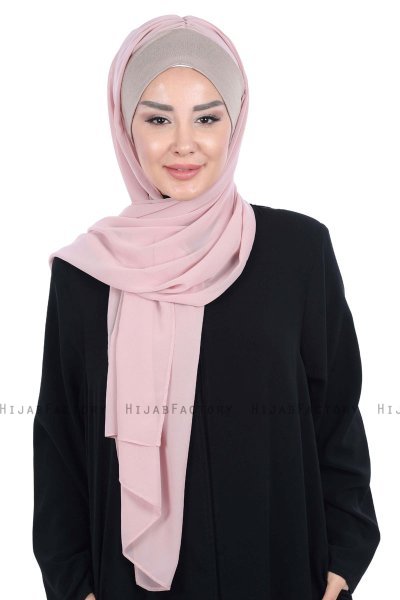 Vera - Taupe & Gammelrosa Praktisk Chiffon Hijab
