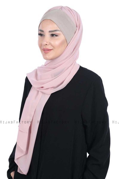 Vera - Taupe & Gammelrosa Praktisk Chiffon Hijab