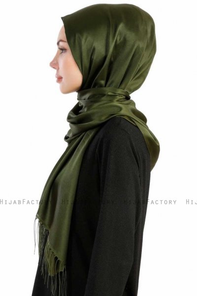 Verda Khaki Satin Hijab Sjal Madame Polo 130011-3