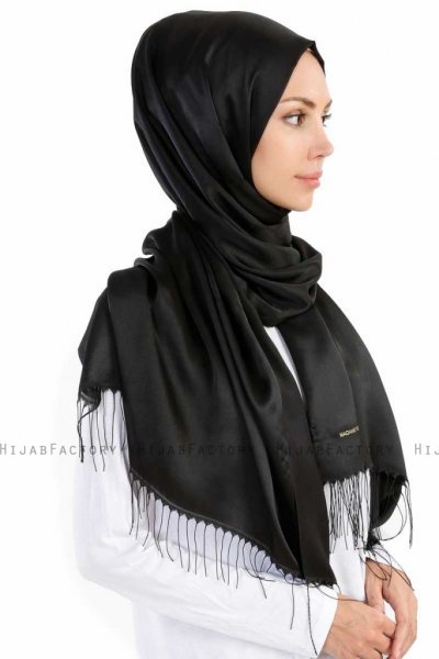 Verda Svart Satin Hijab Sjal Madame Polo 130008-4