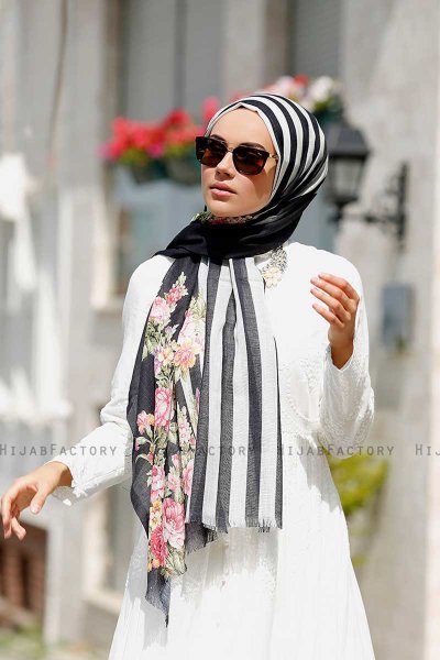 Vezna - Svart Mönstrad Hijab - Sal Evi