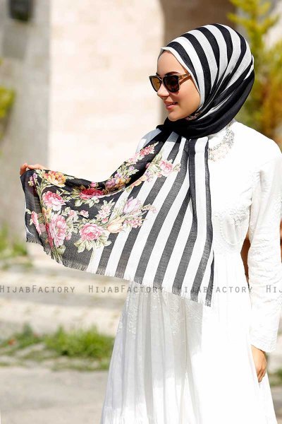 Vezna - Svart Mönstrad Hijab - Sal Evi