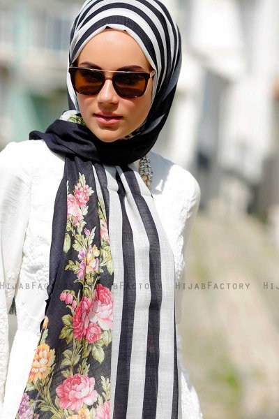 Vezna - Svart Mönstrad Hijab - Sal Evi
