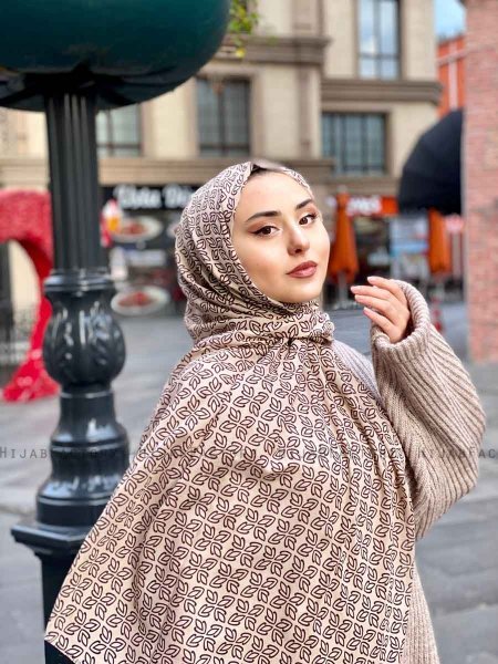 Wahida - Taupe Mönstrad Bomull Hijab - Mirach