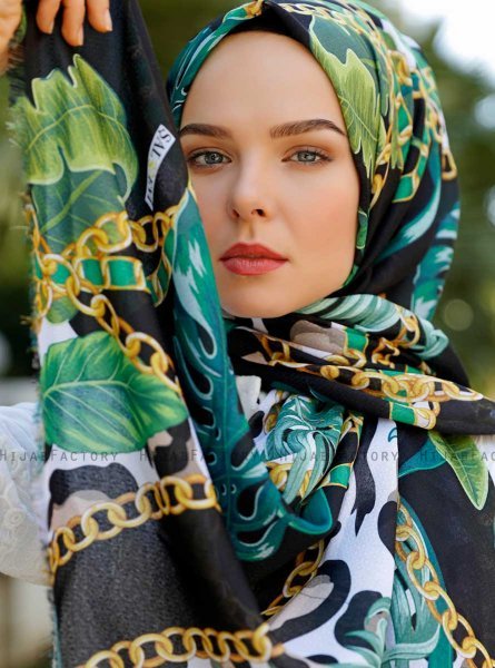 Yamileth - Grön Mönstrad Hijab - Sal Evi