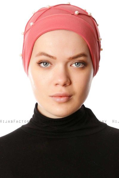 Yaren - Mörkrosa Crepe Chiffon Turban - Sehr-i Sal