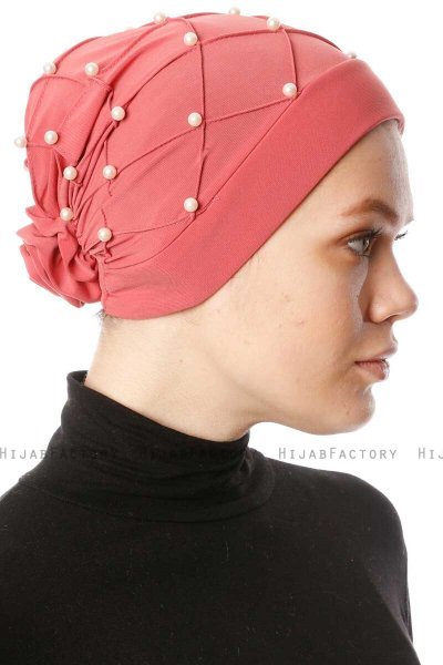 Yaren - Mörkrosa Crepe Chiffon Turban - Sehr-i Sal