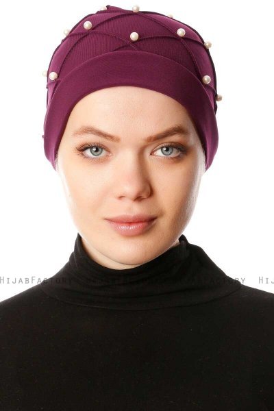 Yaren - Plommon Crepe Chiffon Turban - Sehr-i Sal