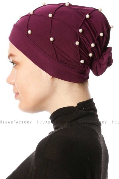 Yaren - Plommon Crepe Chiffon Turban - Sehr-i Sal