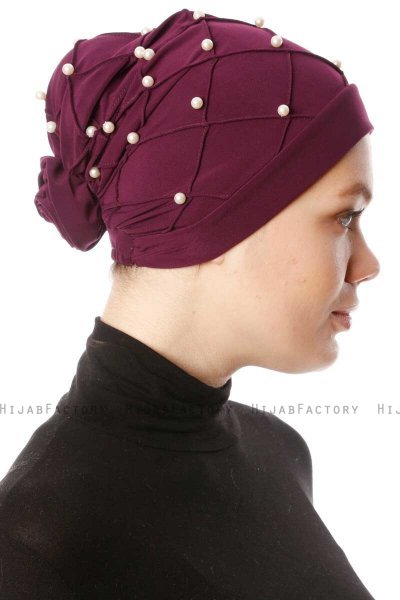 Yaren - Plommon Crepe Chiffon Turban - Sehr-i Sal