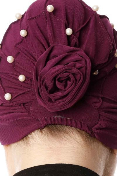 Yaren - Plommon Crepe Chiffon Turban - Sehr-i Sal