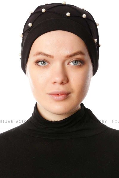 Yaren - Svart Crepe Chiffon Turban - Sehr-i Sal