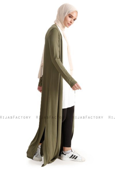 Yasmin - Khaki Lång Cardigan