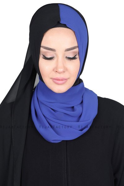 Ylva - Blå & Svart Praktisk Chiffon Hijab
