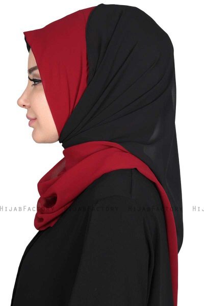 Ylva - Bordeaux & Svart Praktisk Chiffon Hijab