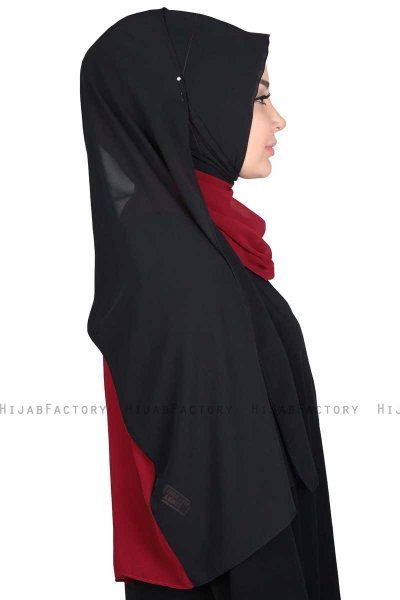 Ylva - Bordeaux & Svart Praktisk Chiffon Hijab