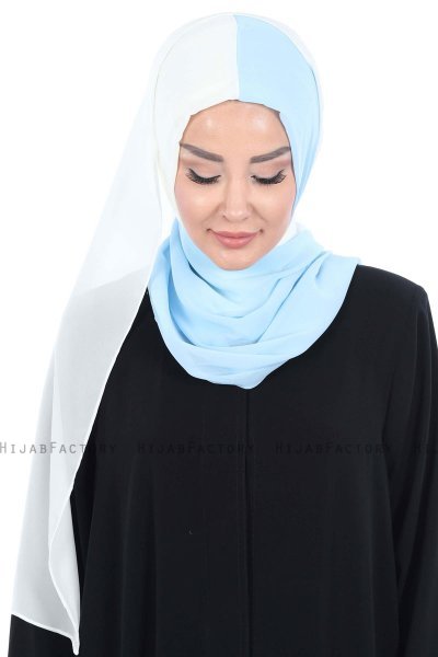 Ylva - Creme & Ljusblå Praktisk Chiffon Hijab