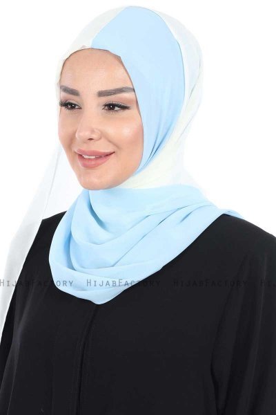 Ylva - Creme & Ljusblå Praktisk Chiffon Hijab