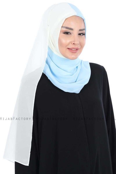 Ylva - Creme & Ljusblå Praktisk Chiffon Hijab