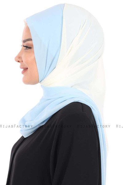 Ylva - Creme & Ljusblå Praktisk Chiffon Hijab