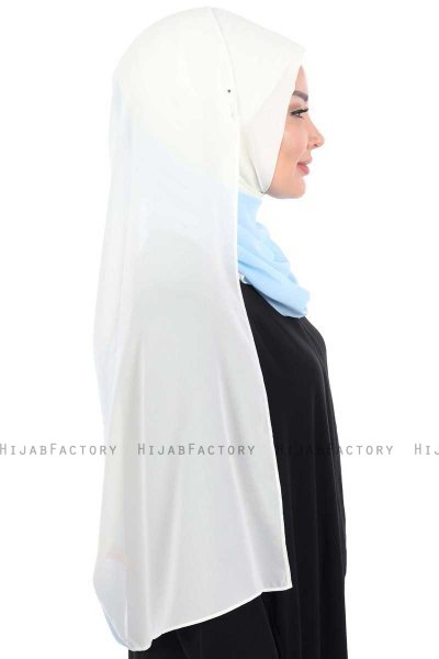 Ylva - Creme & Ljusblå Praktisk Chiffon Hijab