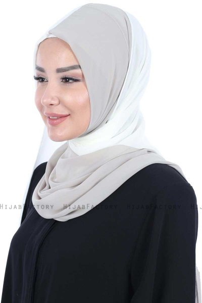 Ylva - Creme & Taupe Praktisk Chiffon Hijab