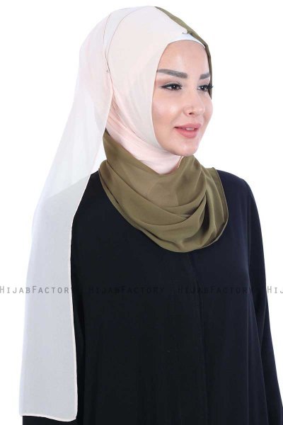 Ylva - Khaki & Beige Praktisk Chiffon Hijab