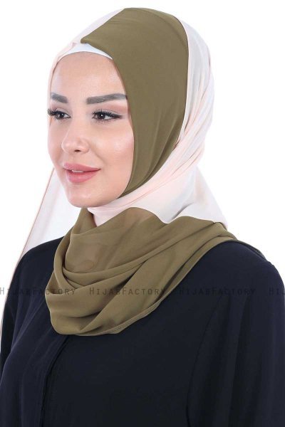 Ylva - Khaki & Beige Praktisk Chiffon Hijab