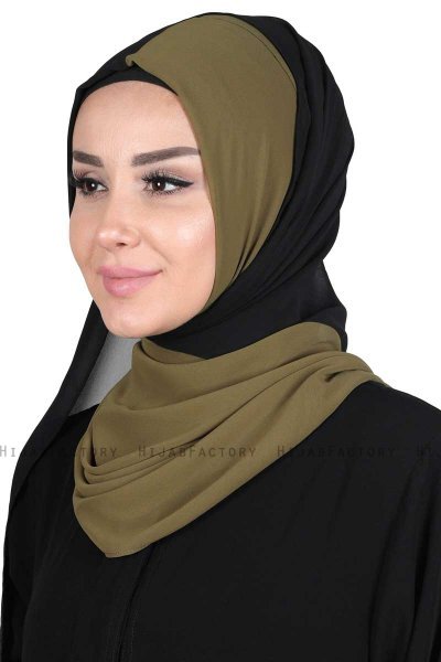 Ylva - Khaki & Svart Praktisk Chiffon Hijab