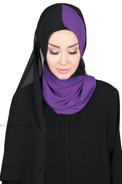 Ylva - Lila & Svart Praktisk Chiffon Hijab