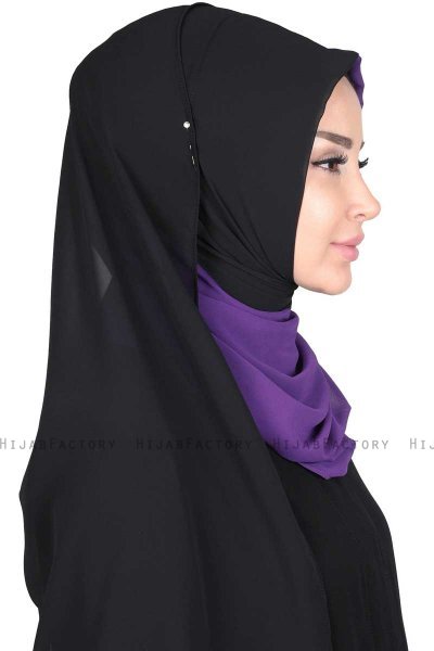 Ylva - Lila & Svart Praktisk Chiffon Hijab