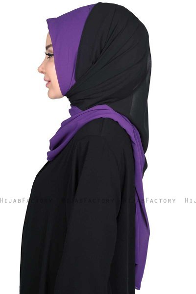 Ylva - Lila & Svart Praktisk Chiffon Hijab